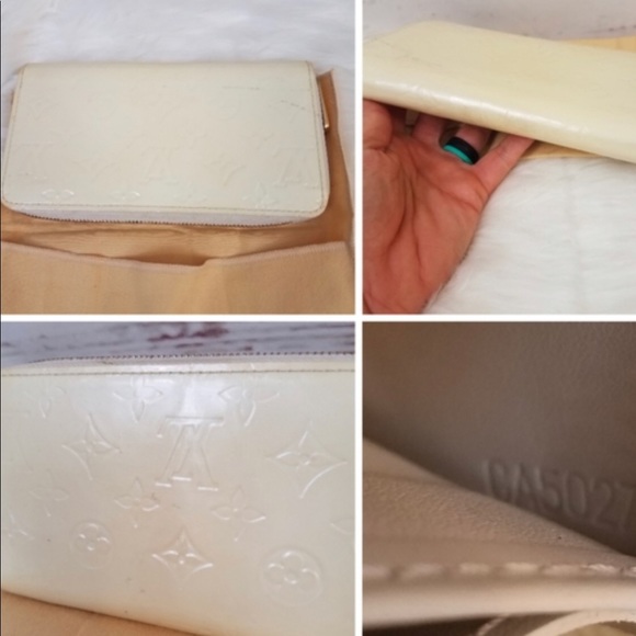 Auth LouisVuitton Vernis Cream Long Zippy Wallet